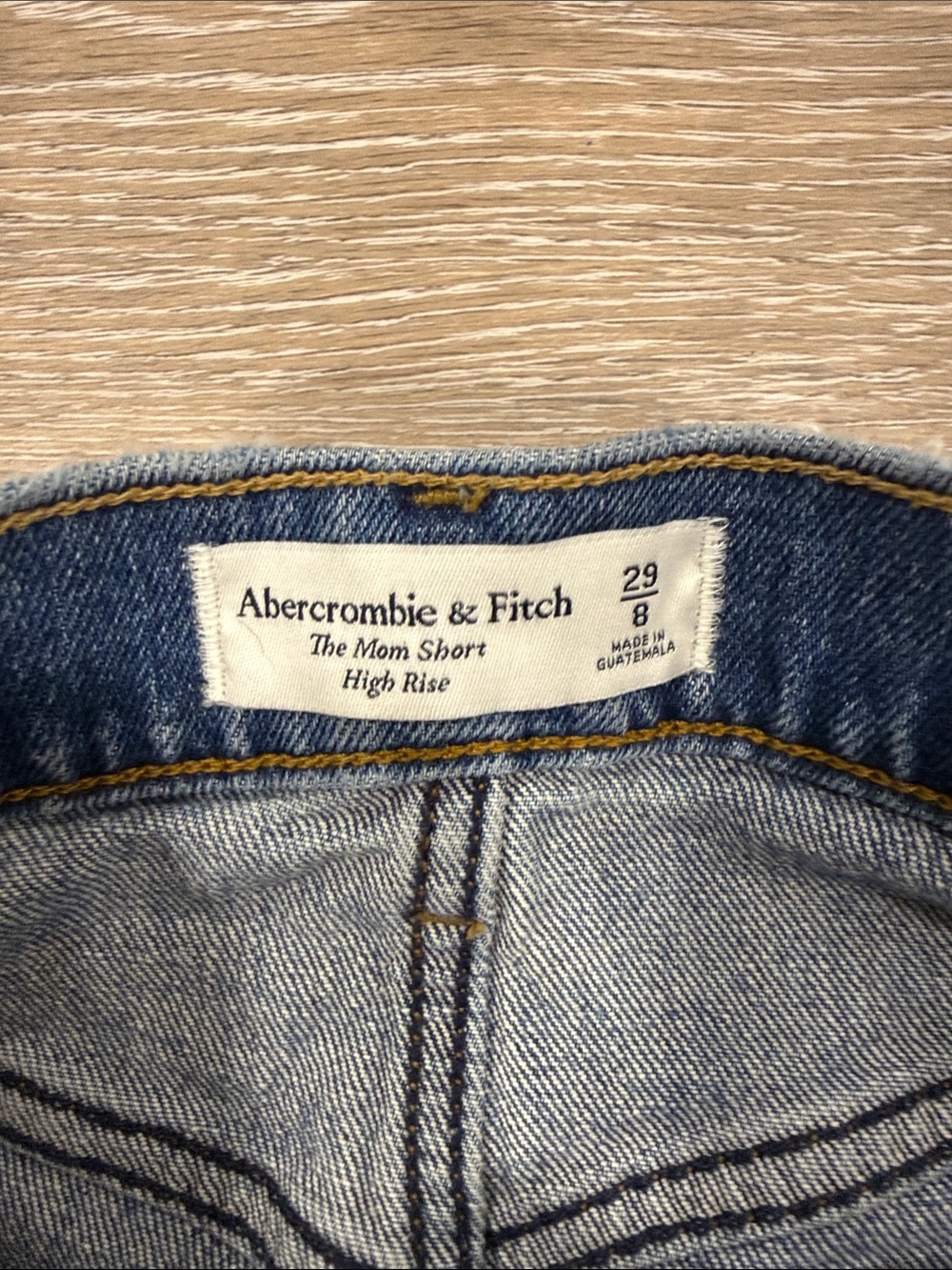 Abercrombie & Fitch Distressed Mid-Blue Mom Jean Shorts - Picture 3 of 4